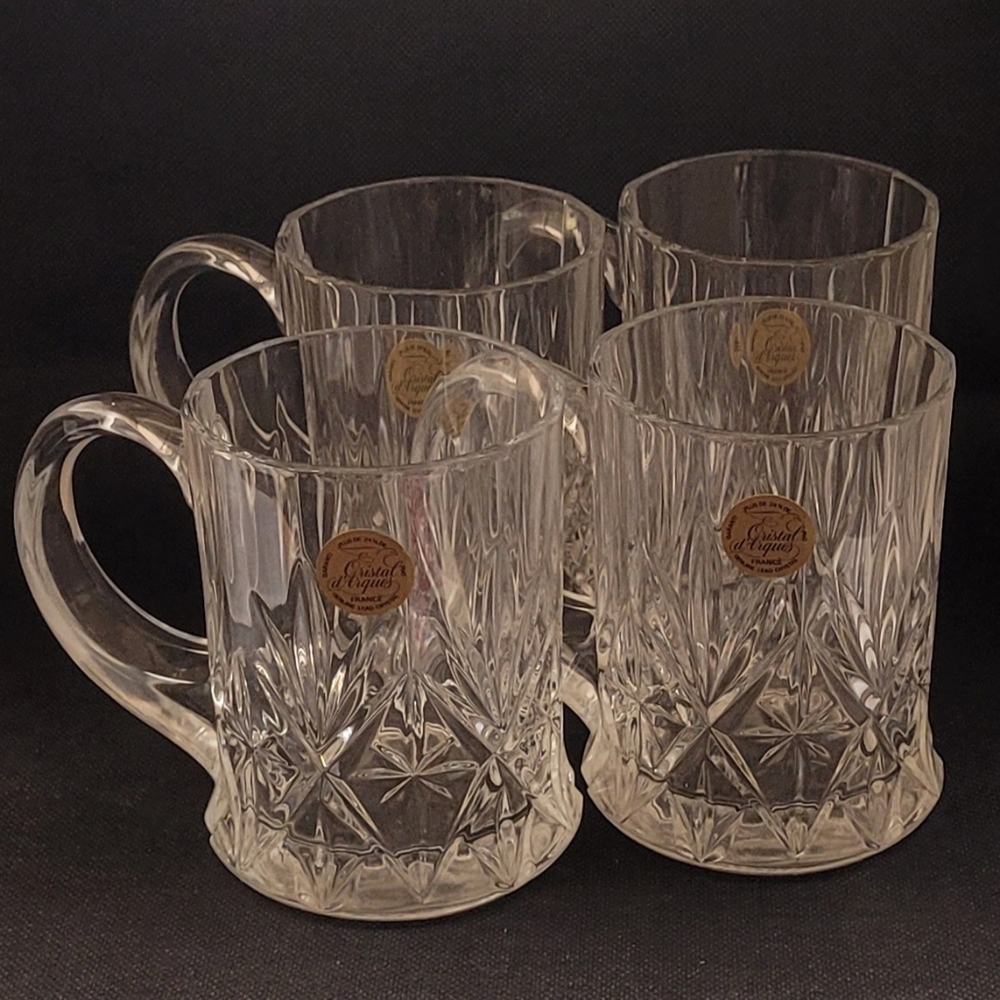 Set of 4 Paul Sebastian Clear 24% Lead Crystal Glass Coffee Mug Tea Cup